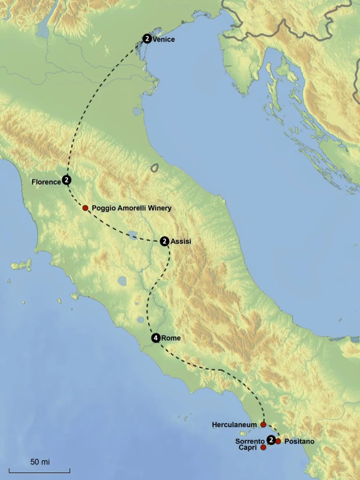 The Treasures of Italy Tour - Map